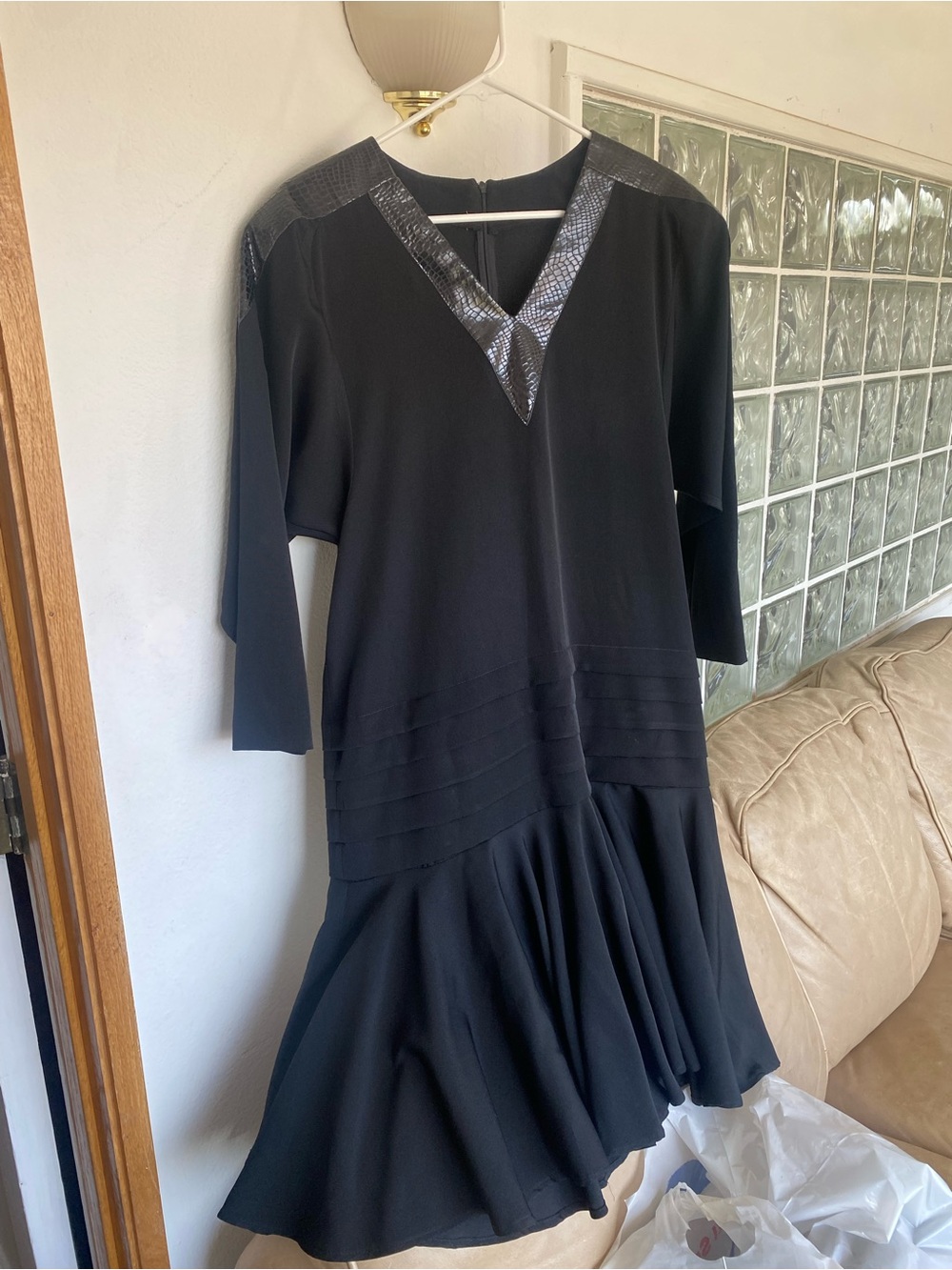 Black V-Neck Flared Women’s Dress. Vintage